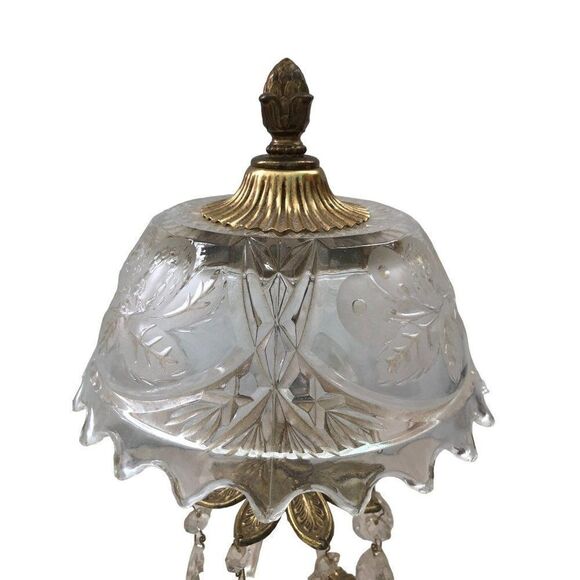Vintage Bohemian Crystal Glass Brass Marble Table Lamp - Picture 4 of 5